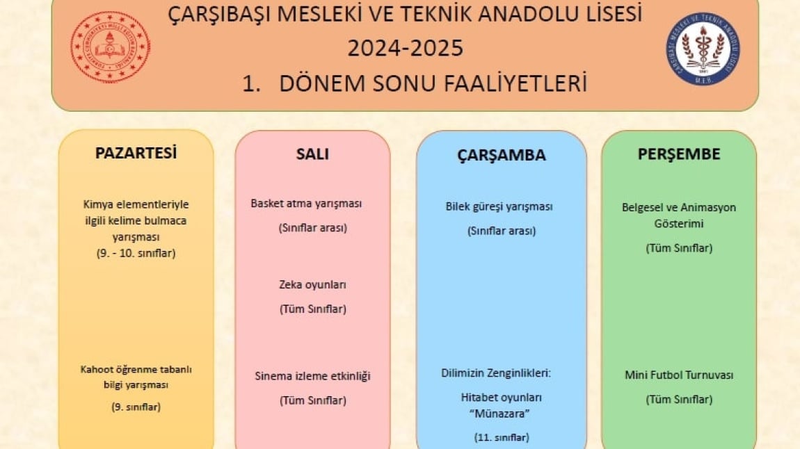 1. DÖNEM SONU FAALİYET PROGRAMI